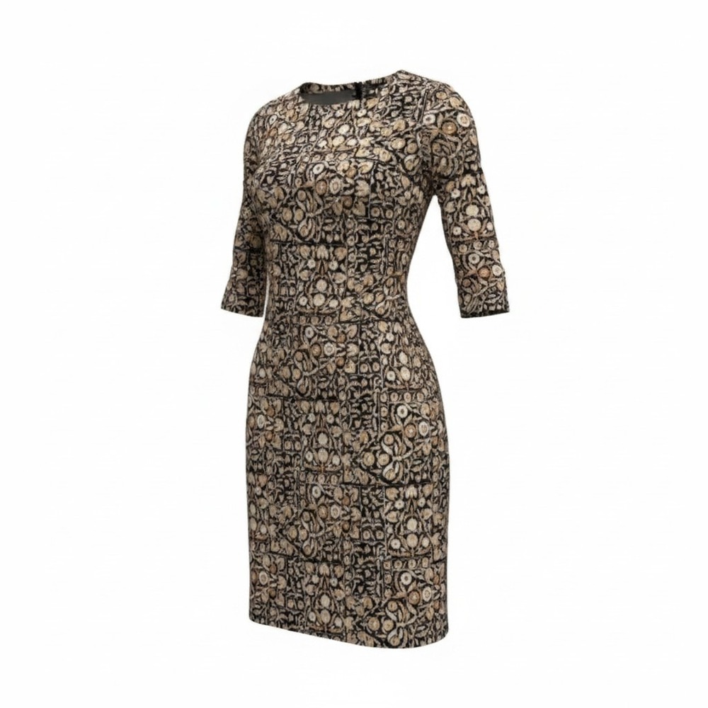 J.McLaughlin Shift Dress Women M Black Floral Geometric Knee Length Stretch